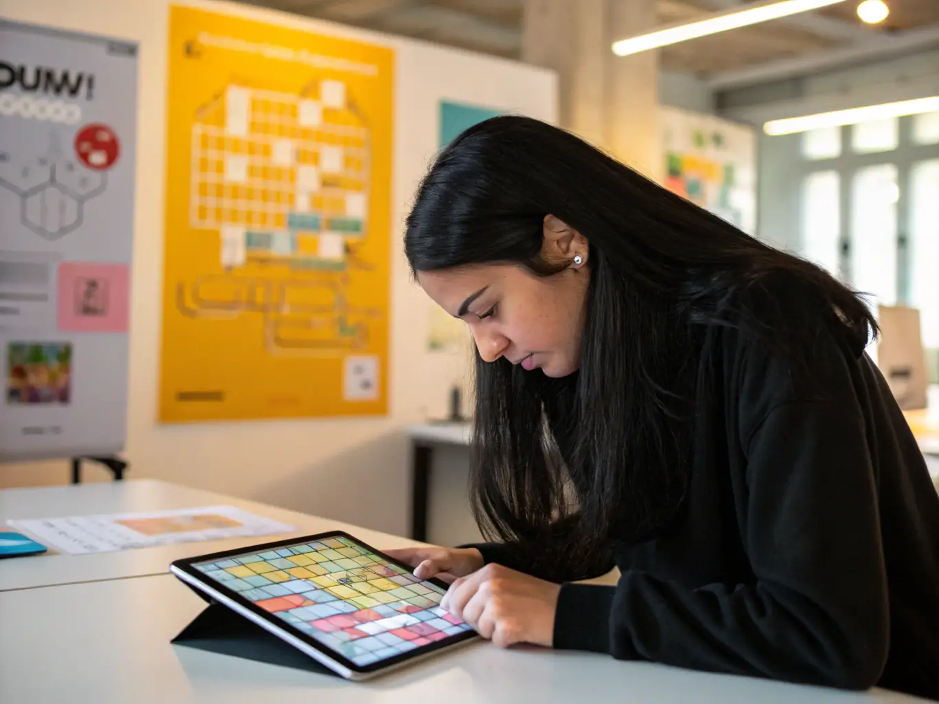 A vibrant image of a player immersed in a 威客电竞 puzzle game, showcasing the platform's user-friendly interface and engaging gameplay.